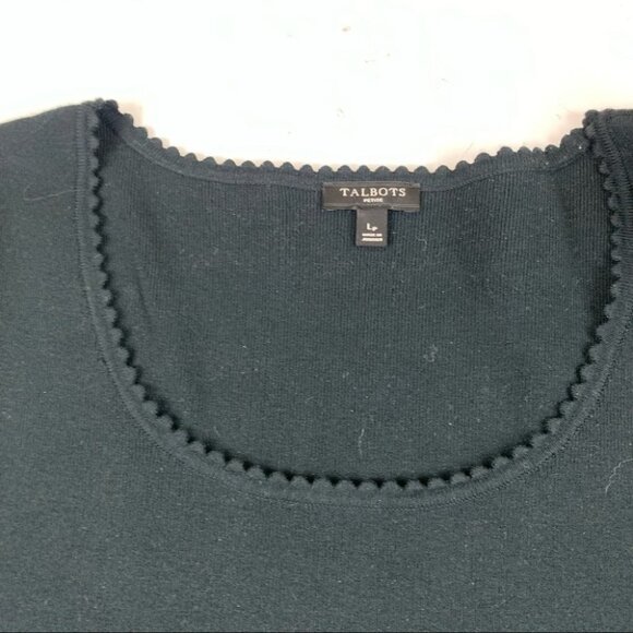 Talbots  Petite Black Short Sleeve Knit Top Scalloped Neck size Large Petite - Picture 6 of 9